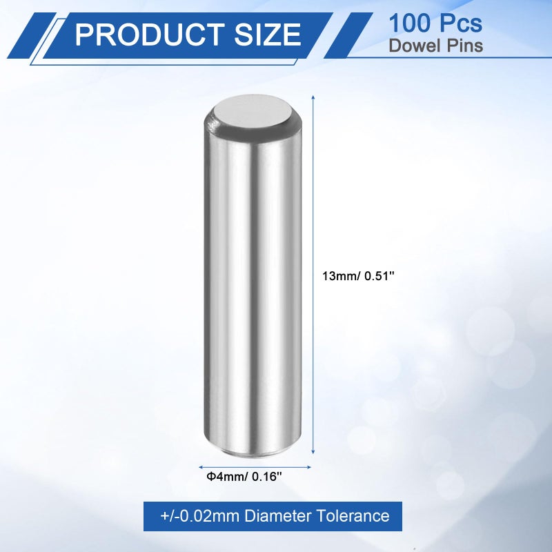 uxcell 100 Pcs 4mm x 13mm Dowel Pins Bearing Steel Cylindrical Dowel Pins Shelf Support Peg Pin Rod Fasten Elements Metal Shelf Pegs +/-0.02mm Diameter Tolerance, Silver Tone - Image 2